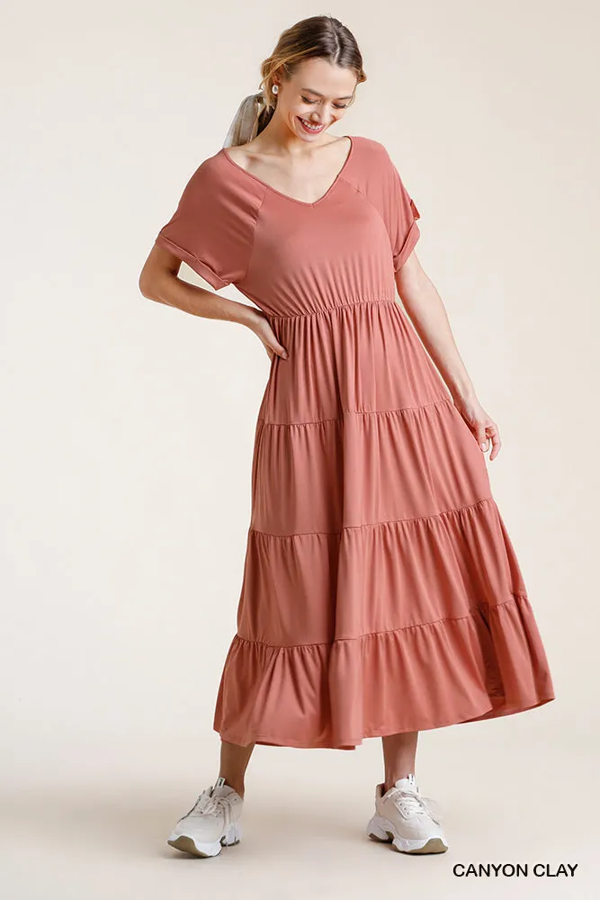 Tiered V-Neck Maxi Dress, Clay