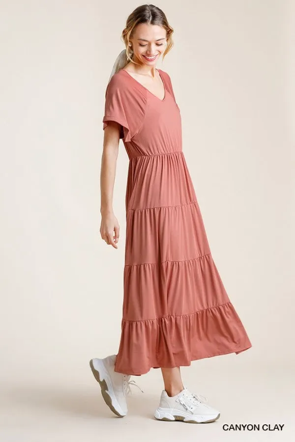 Tiered V-Neck Maxi Dress, Clay