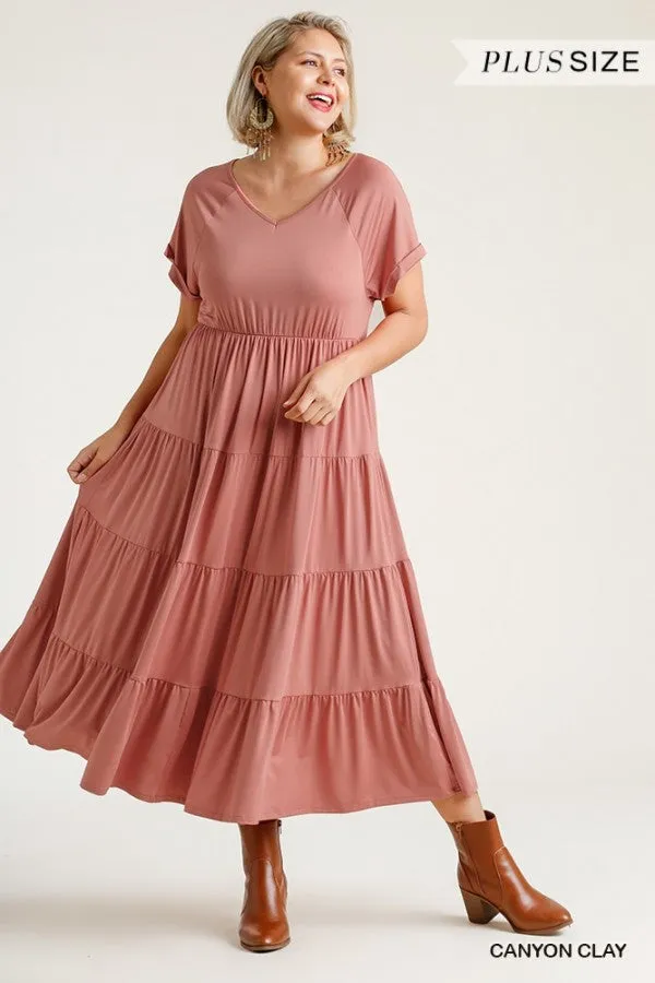 Tiered V-Neck Maxi Dress, Clay