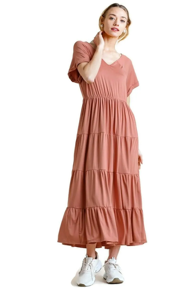 Tiered V-Neck Maxi Dress, Clay