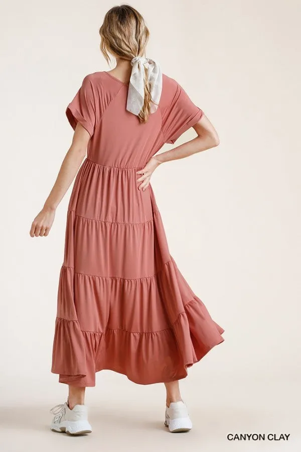 Tiered V-Neck Maxi Dress, Clay