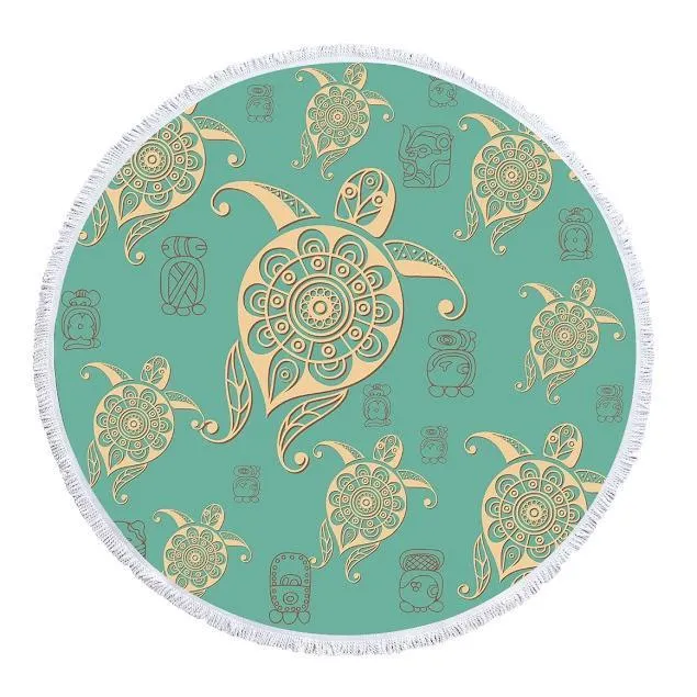 Turtle Turquoise Round Beach Towel