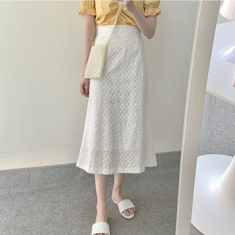 Two Piece Suits High Waist Bud Silk Embroidery A Line Skirts   Summer Short Sleeve