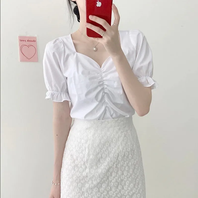 Two Piece Suits High Waist Bud Silk Embroidery A Line Skirts   Summer Short Sleeve