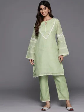 Varanga Women Green Kota Check Cotton Lace Short Kurta With Bottom