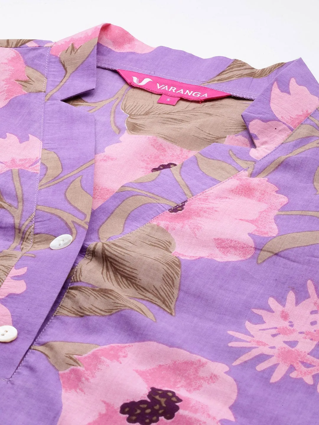 Varanga Women  Lavender Floral Printed Cotton Co-Ords