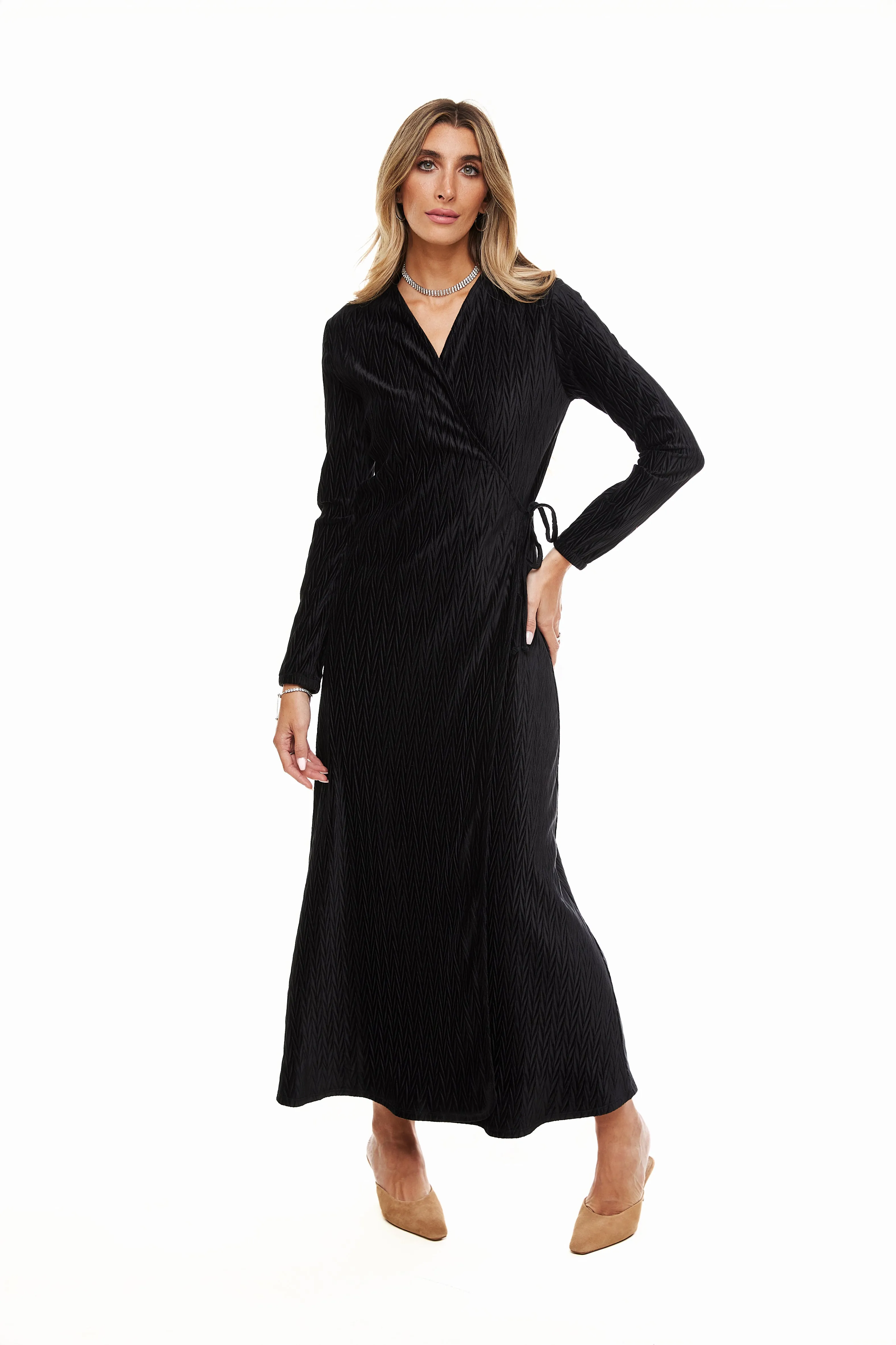 VELVET SIDE TIE MAXI DRESS