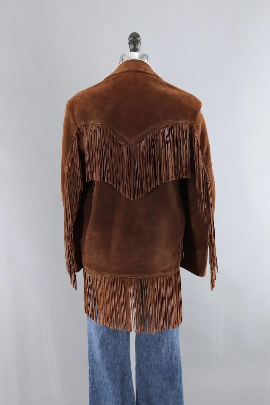 Vintage Dark Brown Suede Fringed Jacket