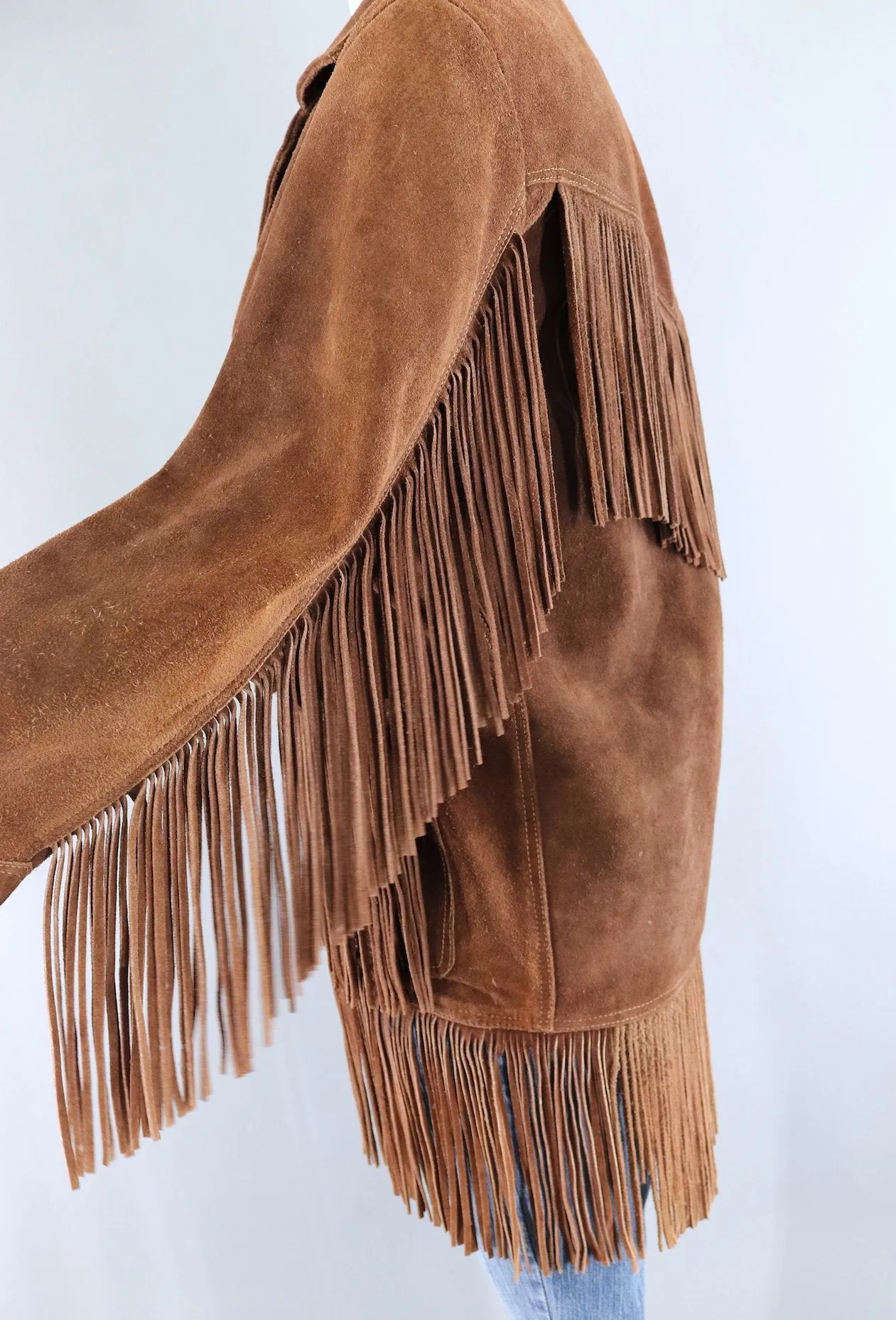 Vintage Dark Brown Suede Fringed Jacket