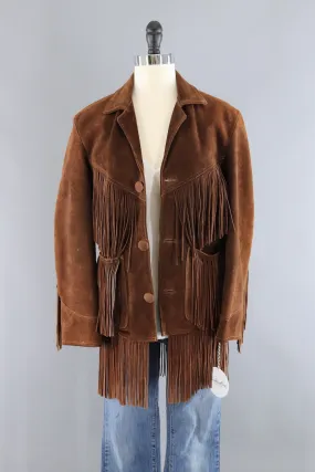 Vintage Dark Brown Suede Fringed Jacket