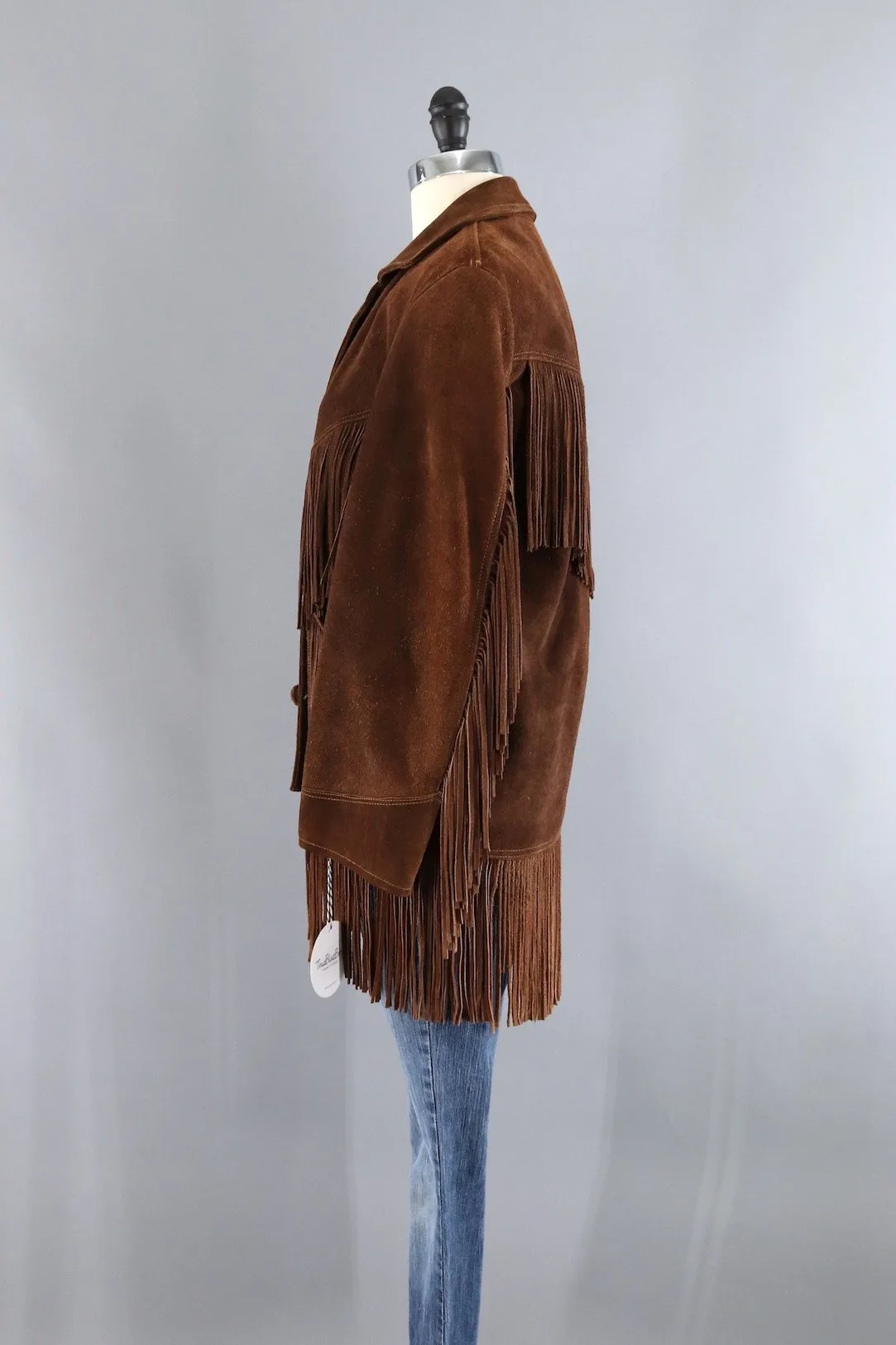 Vintage Dark Brown Suede Fringed Jacket