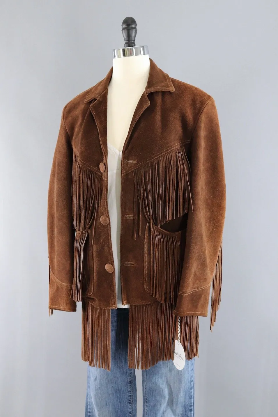 Vintage Dark Brown Suede Fringed Jacket