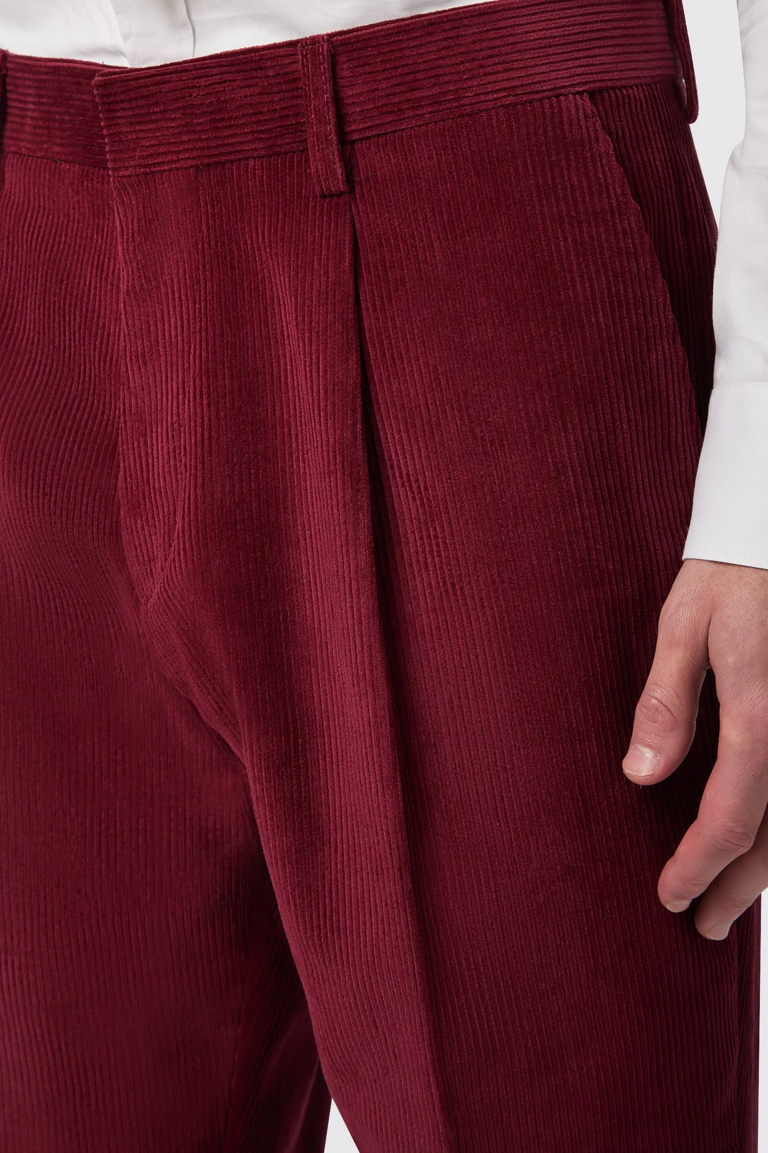 Waugh Slim Fit Burgundy Corduroy Trousers