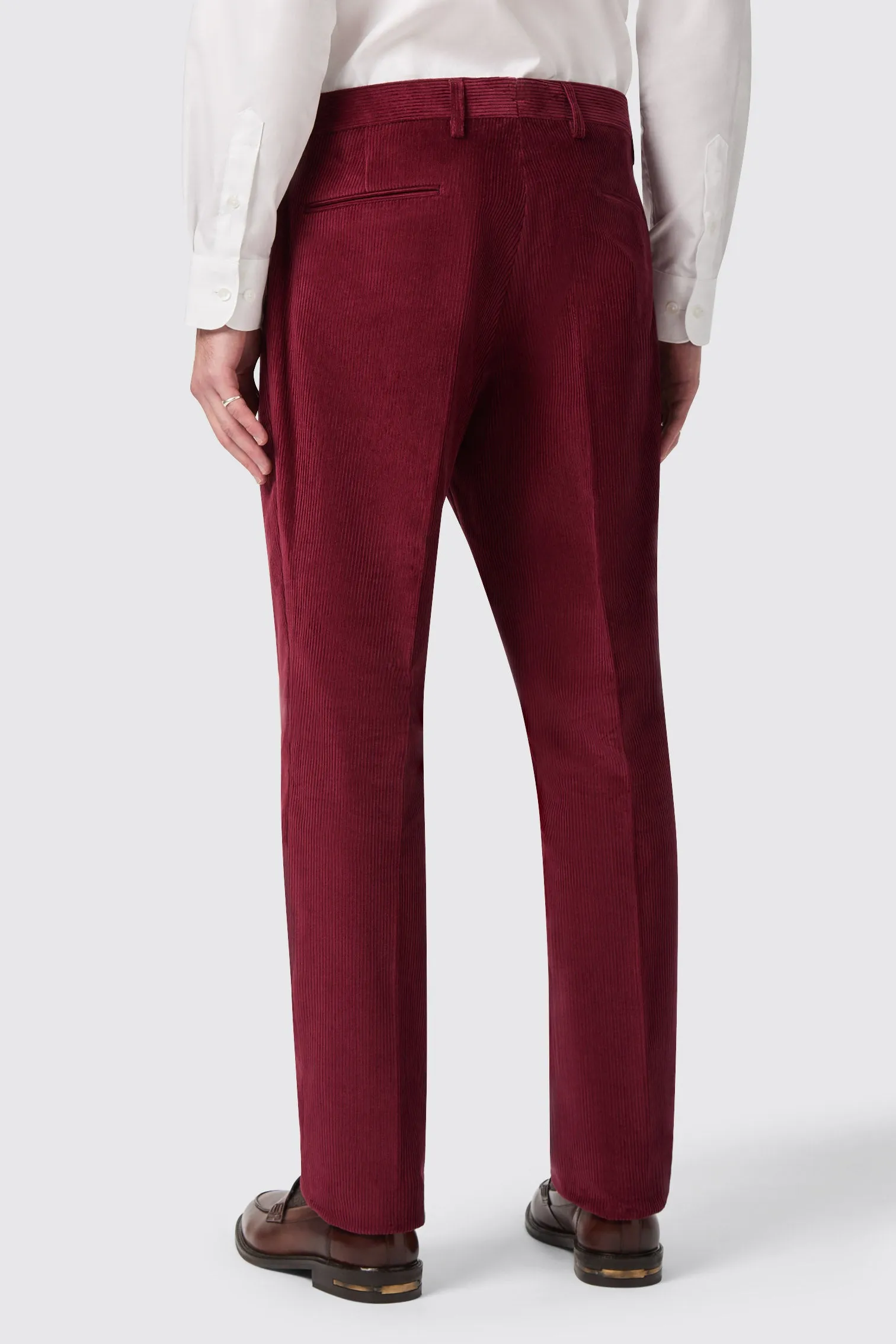 Waugh Slim Fit Burgundy Corduroy Trousers