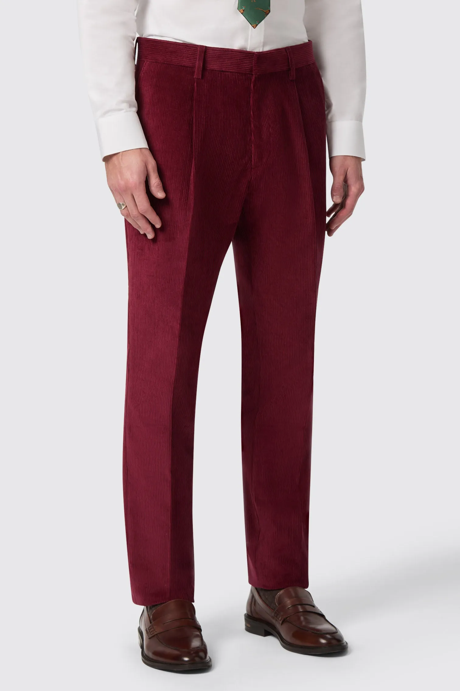 Waugh Slim Fit Burgundy Corduroy Trousers