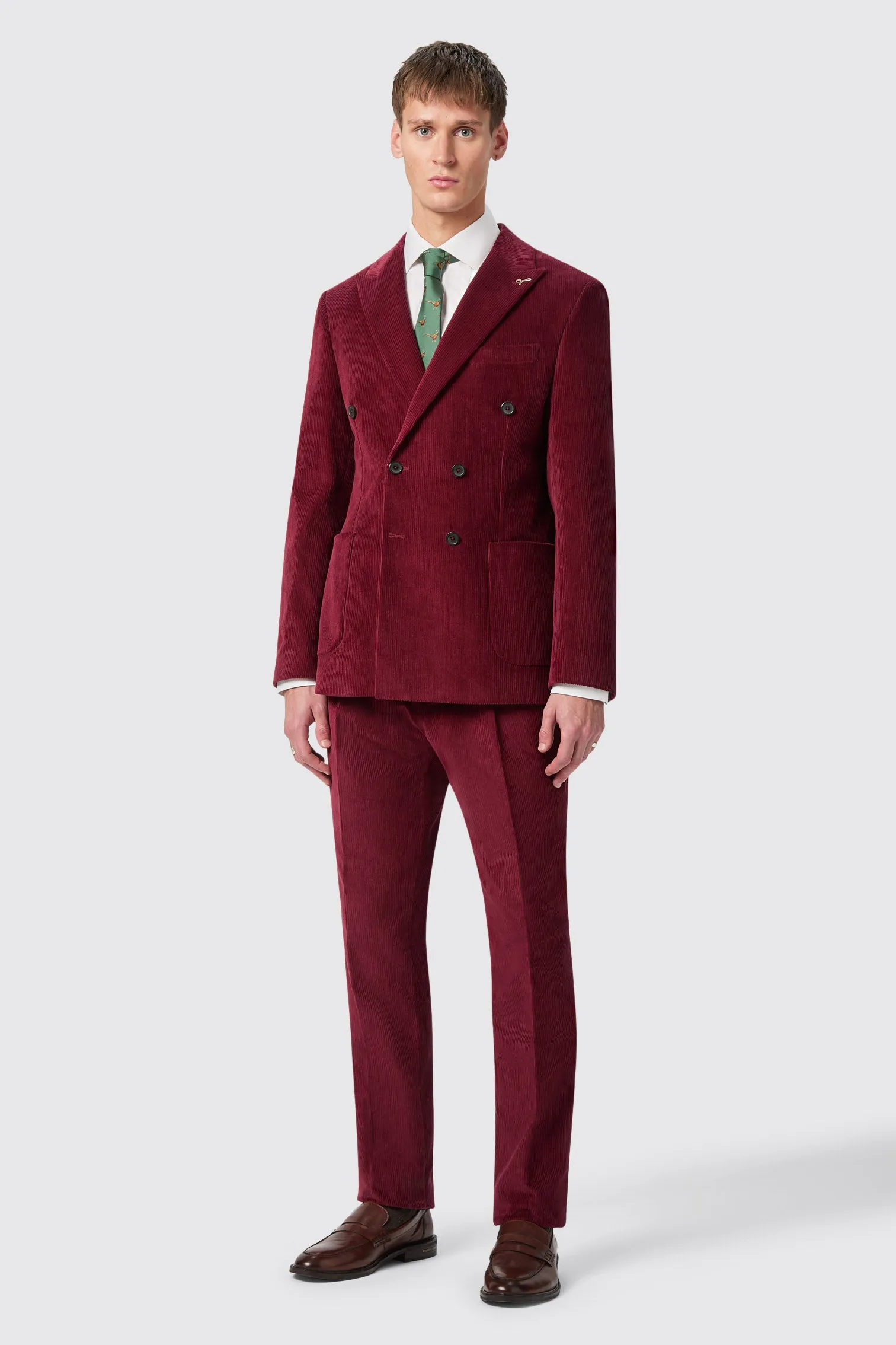 Waugh Slim Fit Burgundy Corduroy Trousers