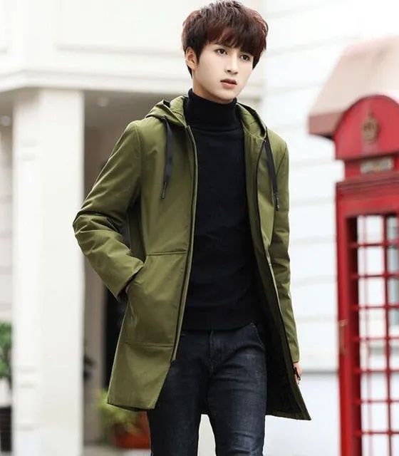 Winter Men Hooded Slim Korean Parka Hombre long Jacket