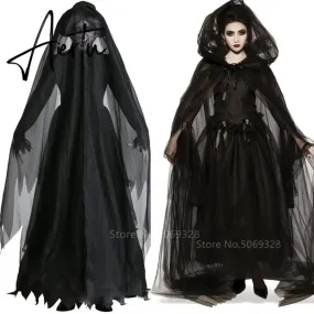 Witch Women Scary Zombie Vampire Halloween Costume Horror Spooky Ghost Sexy Dress Colak Medieval Hooded Cape Day Of The Dead