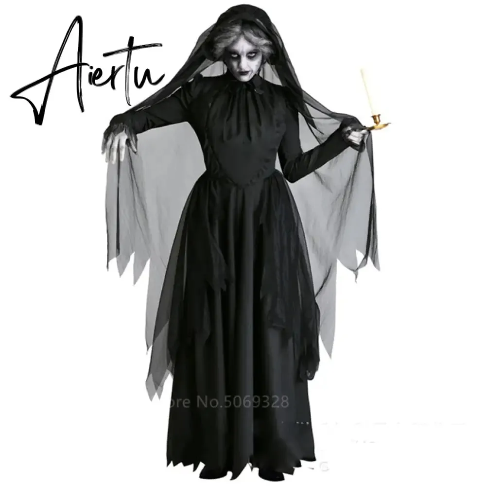 Witch Women Scary Zombie Vampire Halloween Costume Horror Spooky Ghost Sexy Dress Colak Medieval Hooded Cape Day Of The Dead