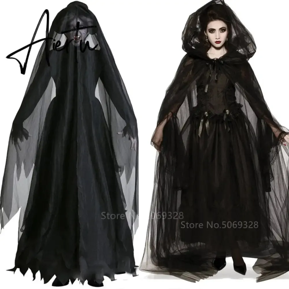 Witch Women Scary Zombie Vampire Halloween Costume Horror Spooky Ghost Sexy Dress Colak Medieval Hooded Cape Day Of The Dead