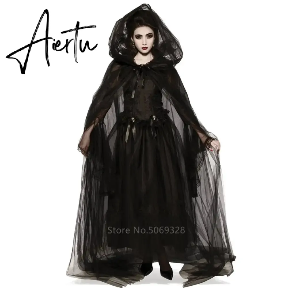 Witch Women Scary Zombie Vampire Halloween Costume Horror Spooky Ghost Sexy Dress Colak Medieval Hooded Cape Day Of The Dead