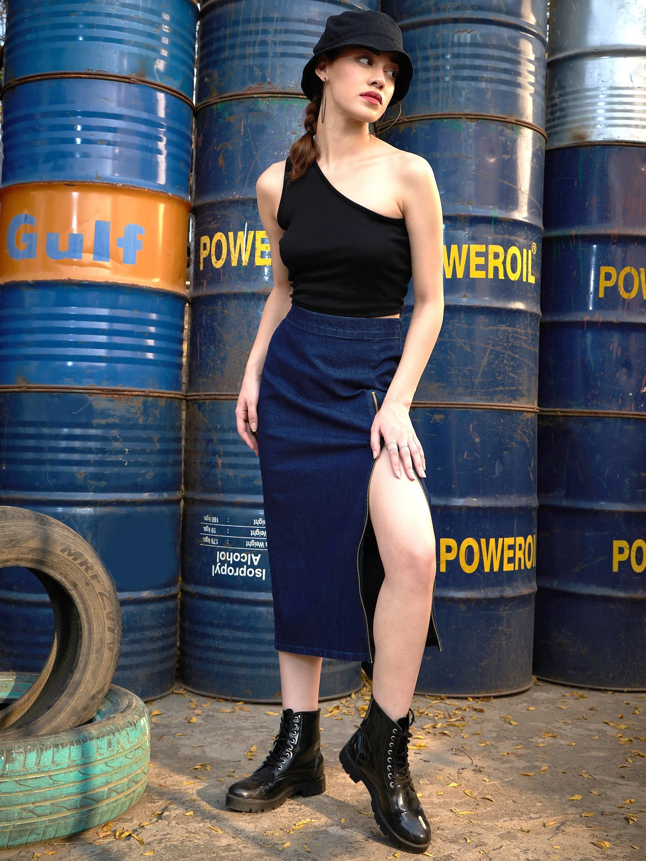 Women Blue Denim A Line Skirt