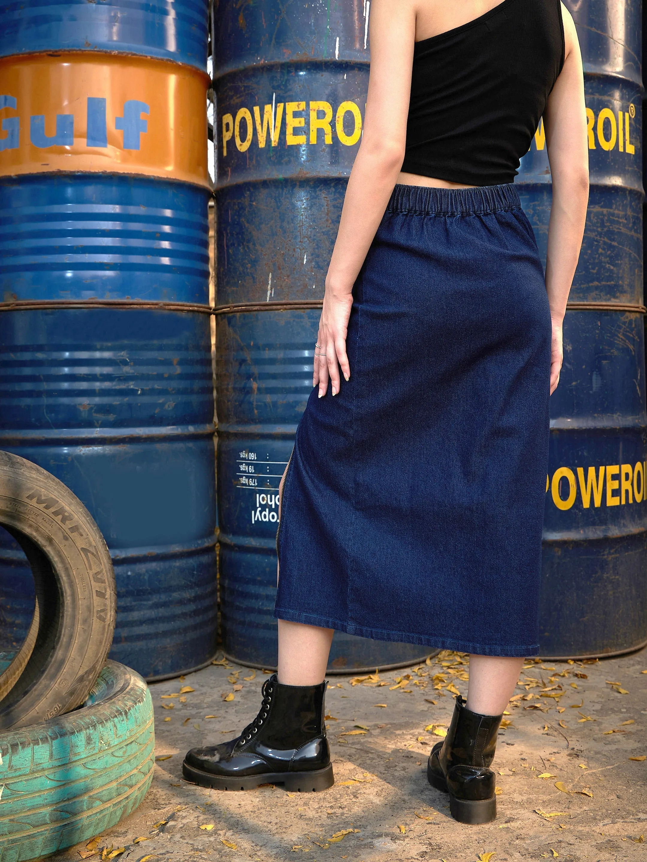 Women Blue Denim A Line Skirt