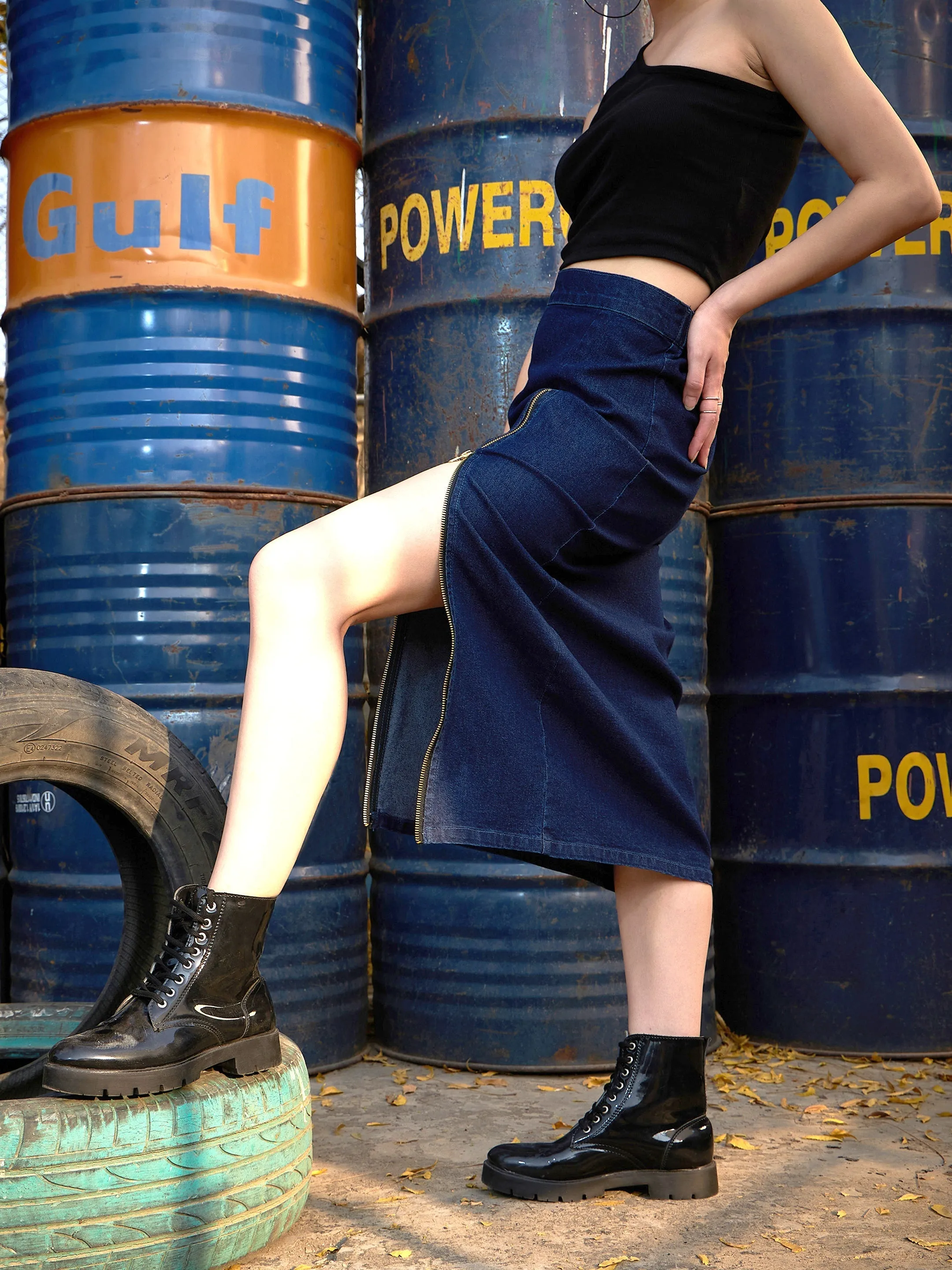 Women Blue Denim A Line Skirt