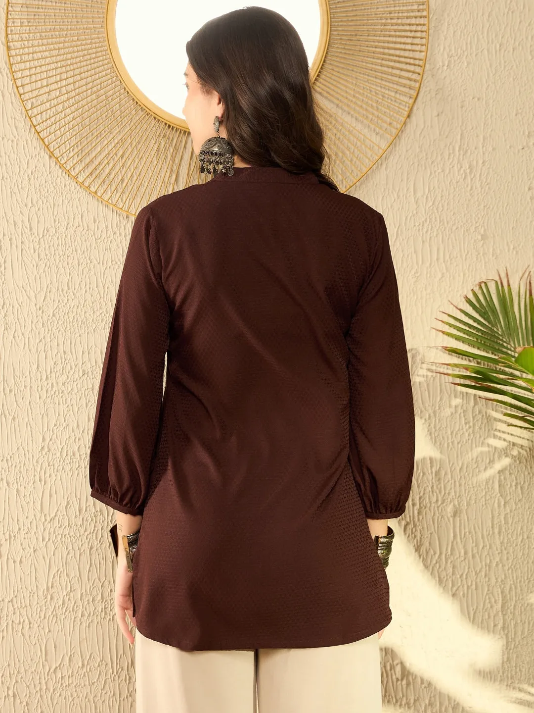 Women Brown Polyester Solid Regular Tunic