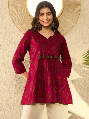 Women Maroon Cotton Blend Floral Printed Peplum Tunic