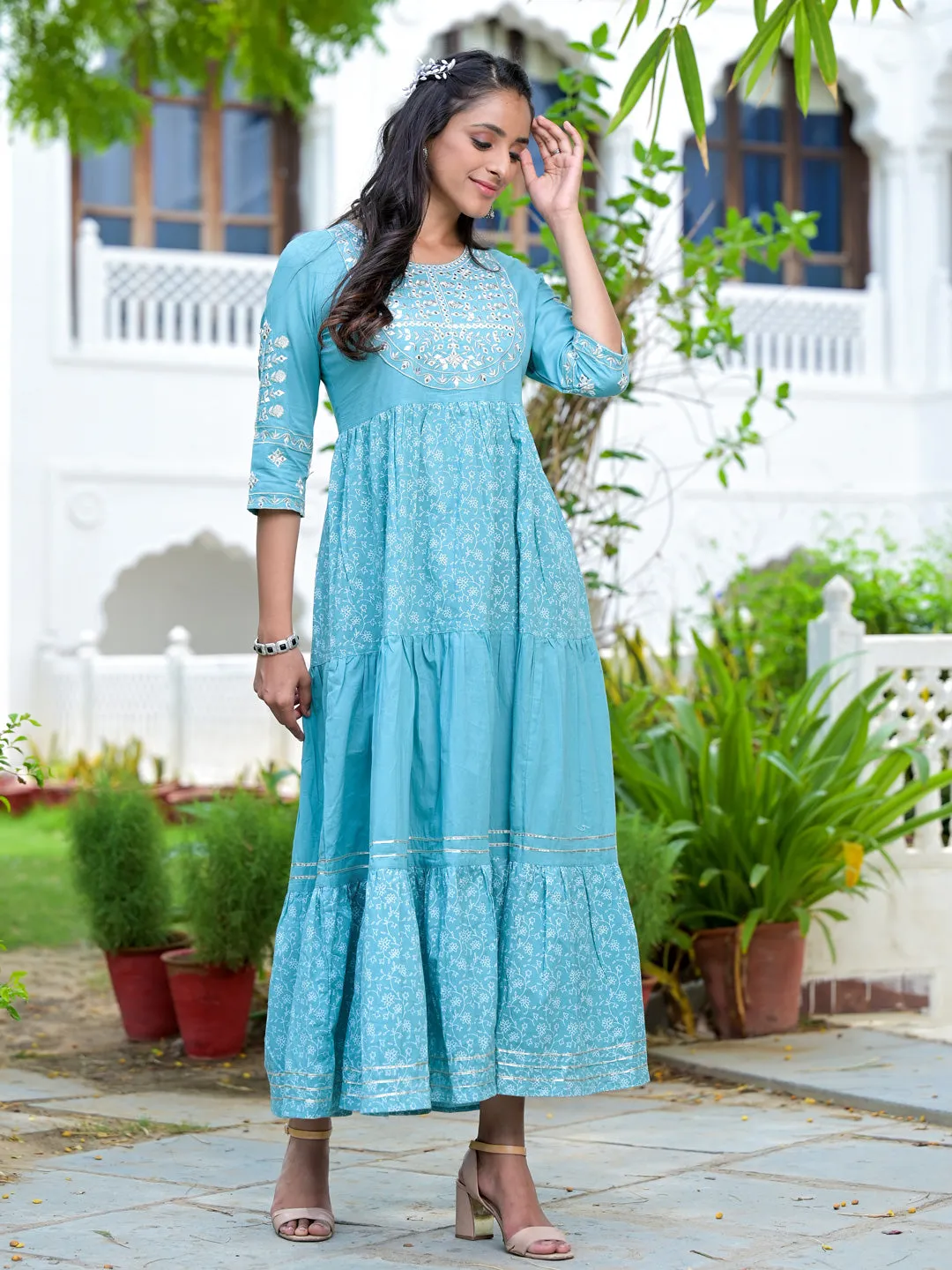 Women Sage Blue Cotton Dress