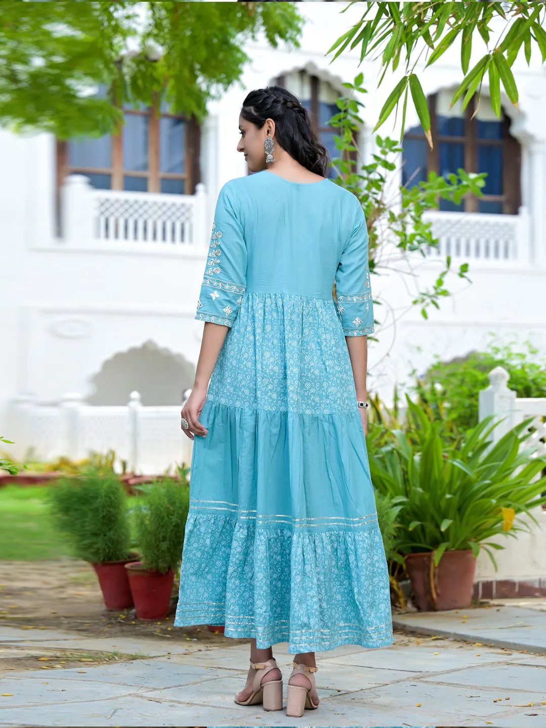 Women Sage Blue Cotton Dress