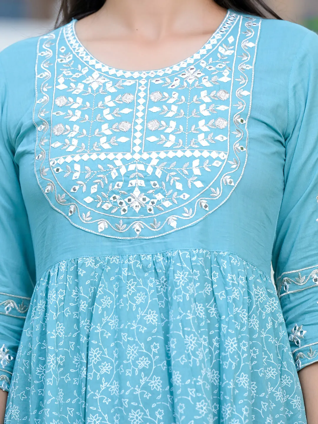 Women Sage Blue Cotton Dress