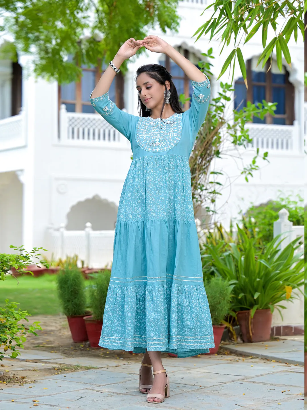 Women Sage Blue Cotton Dress