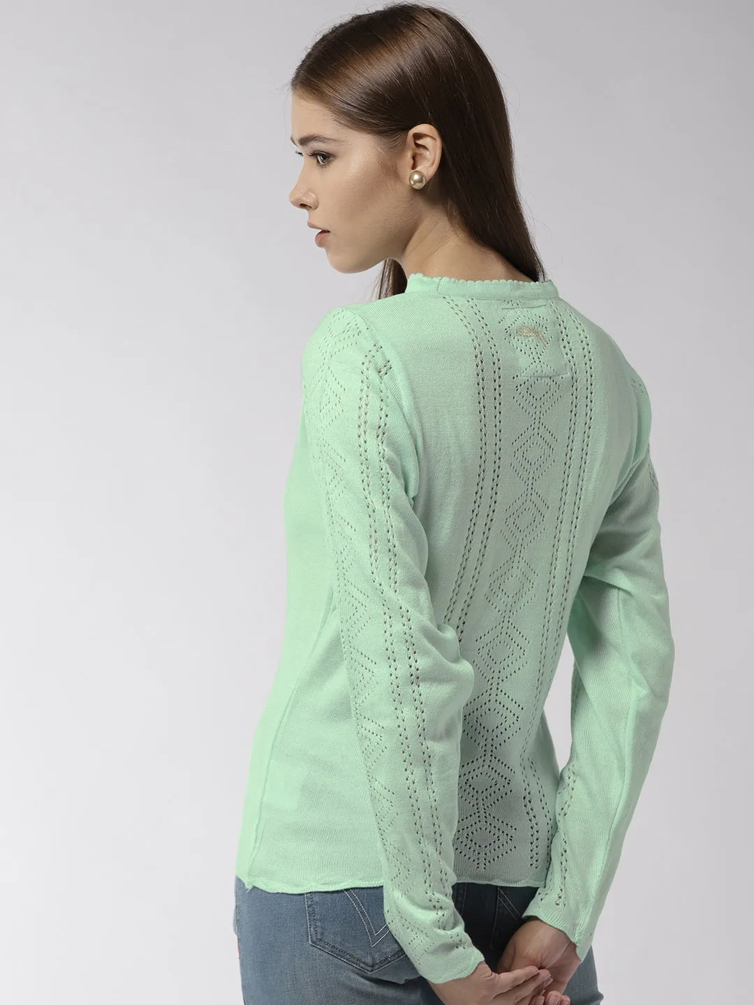 Women Solid Teal Pullover