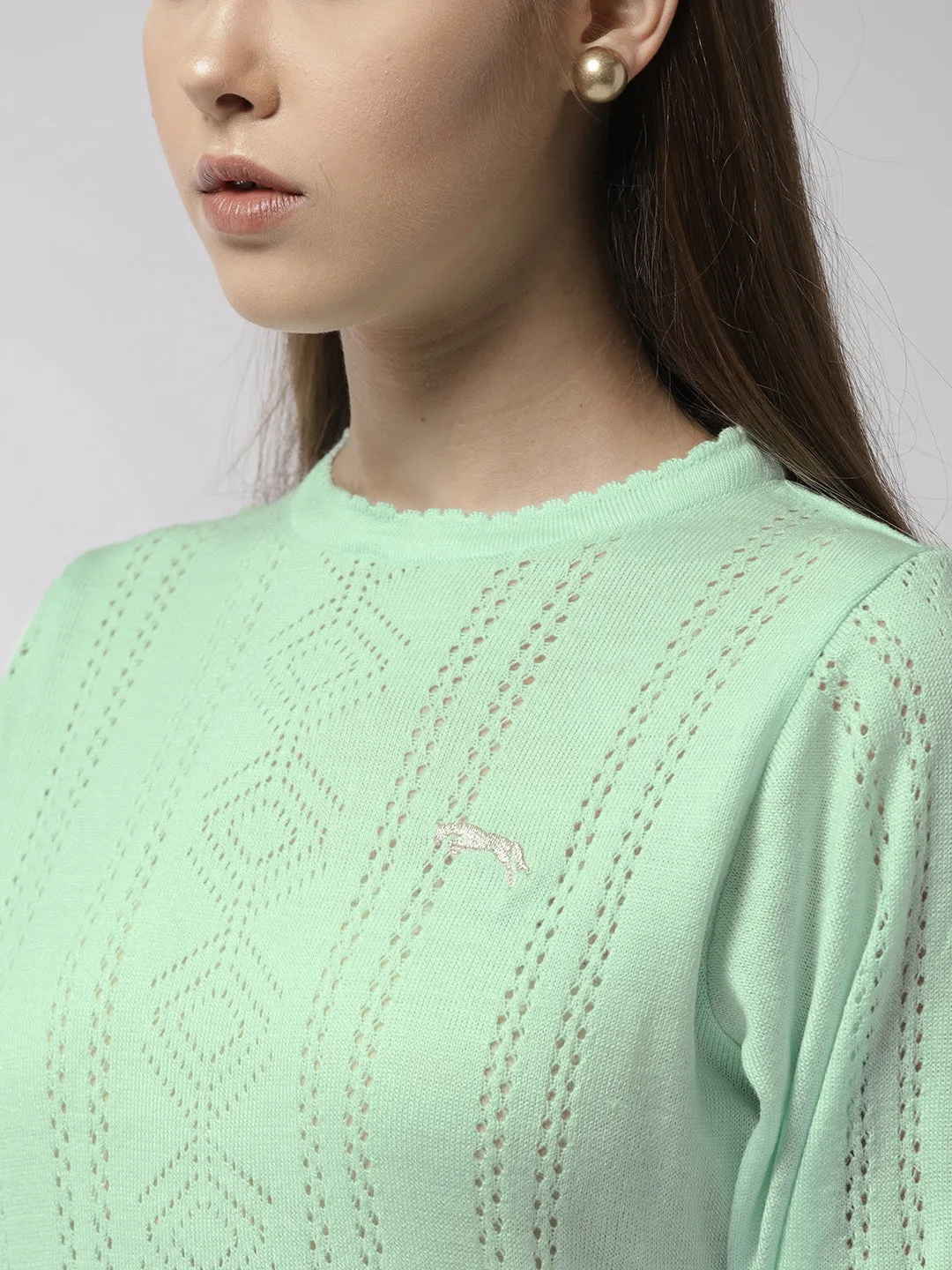 Women Solid Teal Pullover