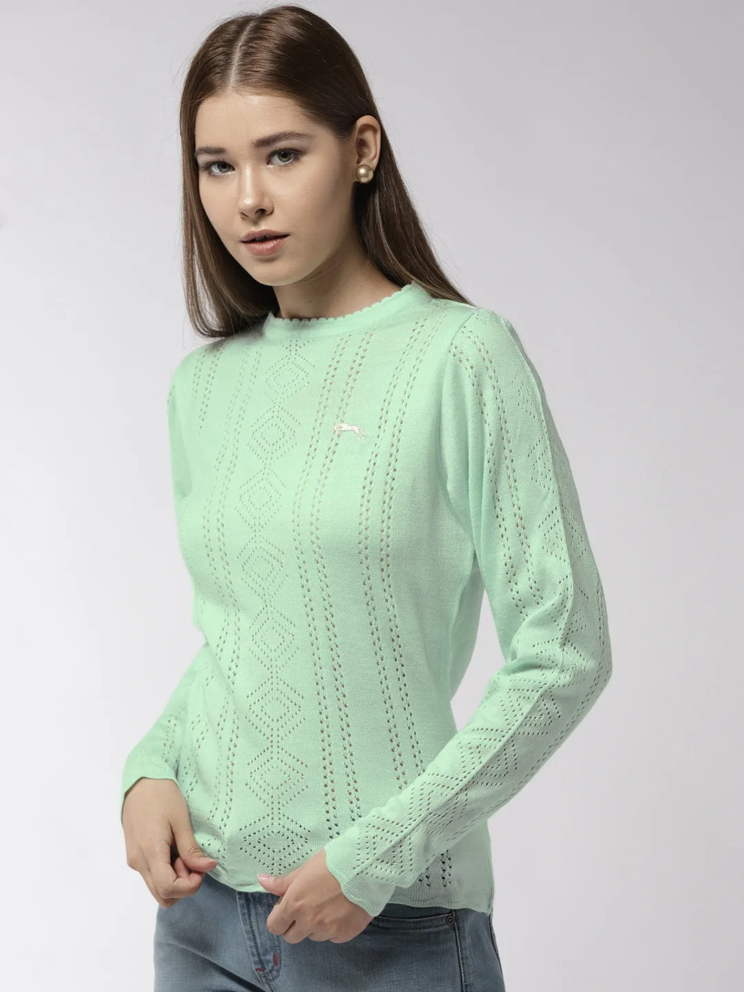 Women Solid Teal Pullover