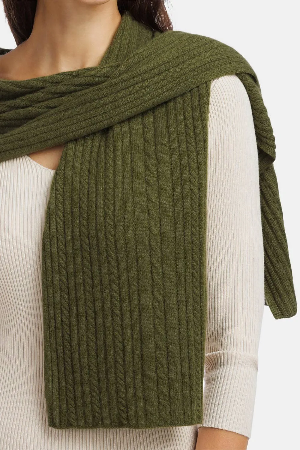 Women's 100% Cashmere Cable Knit Scarf with Gift Box