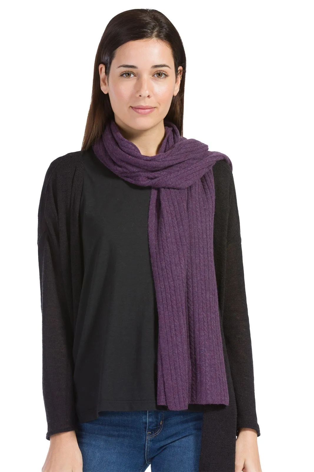 Women's 100% Cashmere Cable Knit Scarf with Gift Box