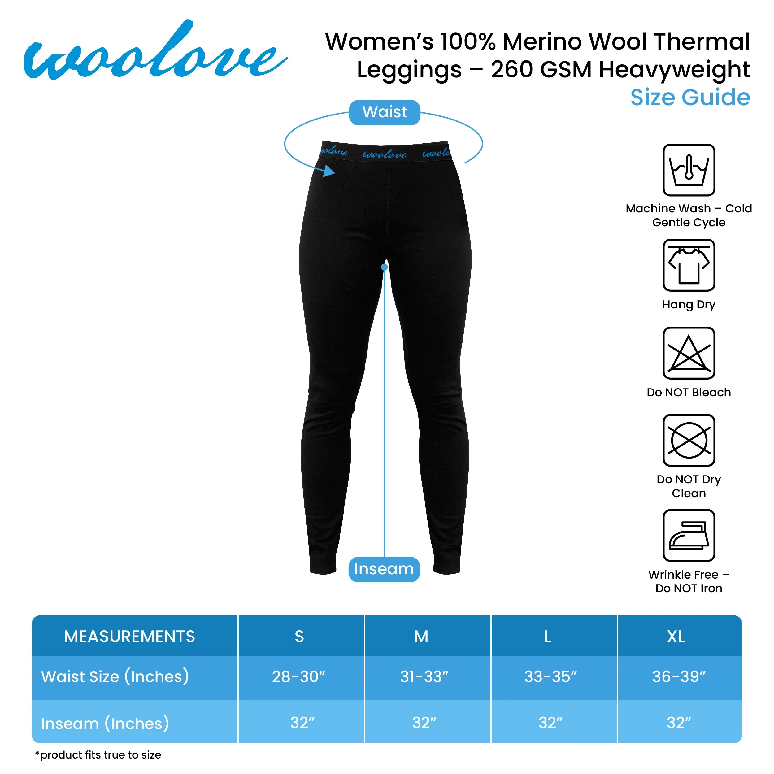 Women's 100% Merino Wool Thermal Long Underwear Base Layer Leggings 260 GSM - Heavyweight