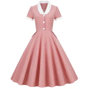 Womens A Line Cape Collar Vintage Swing 1950s Summer Cute Dress with Button