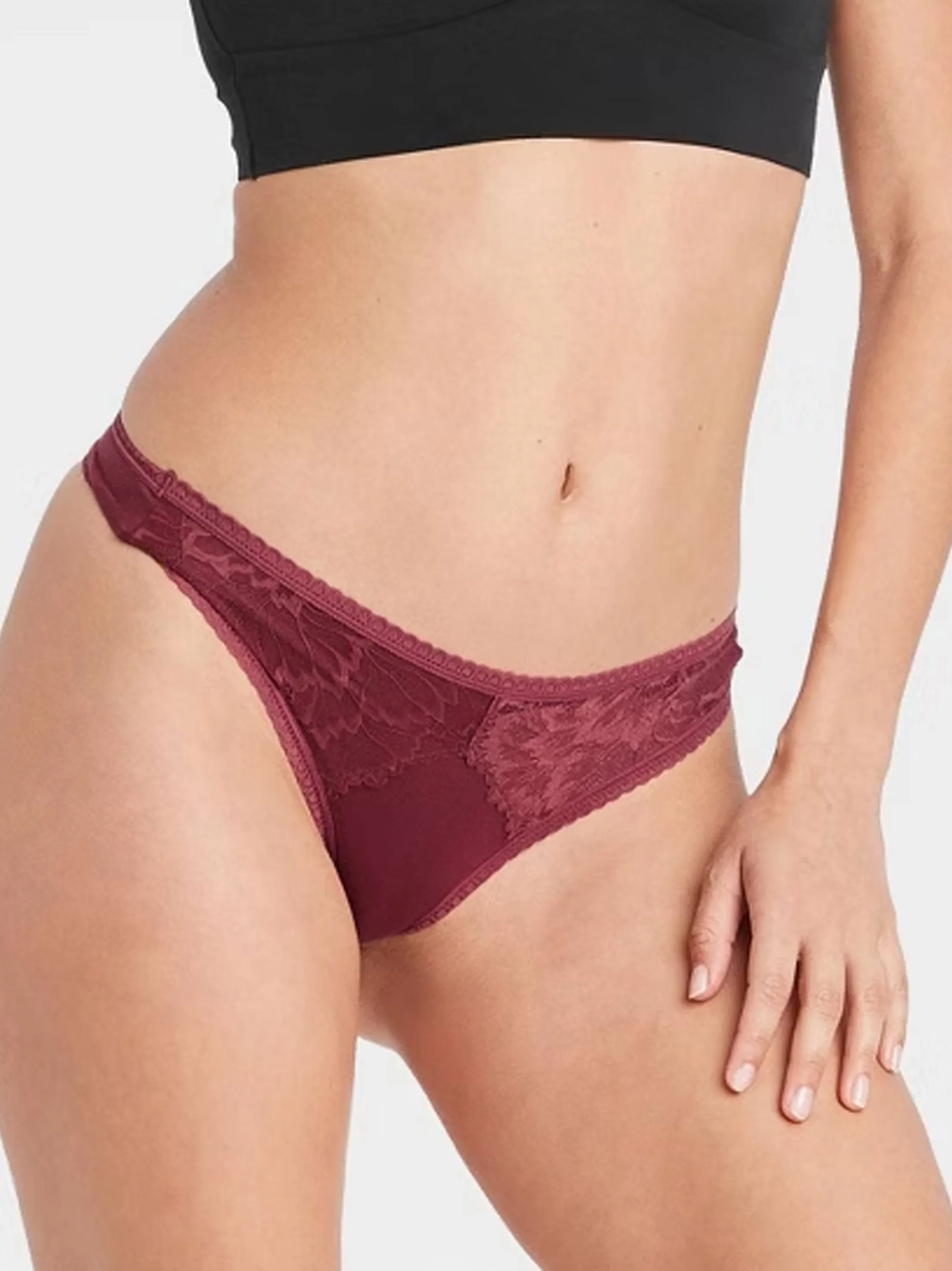 Women's Lace Thong,Burgundy