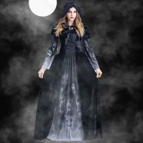 Women's Vintage Witch Halloween Costume - Long Sleeve Maxi Dress Cosplay