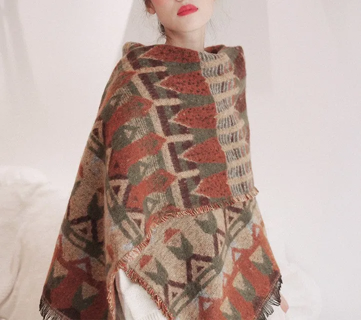 Womens Winter Blanket Scarf Cashmere Shawl Ladies Wrap Warm Cape Ethnic Boho Style