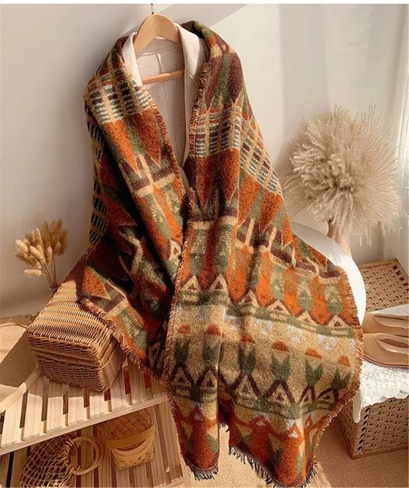 Womens Winter Blanket Scarf Cashmere Shawl Ladies Wrap Warm Cape Ethnic Boho Style