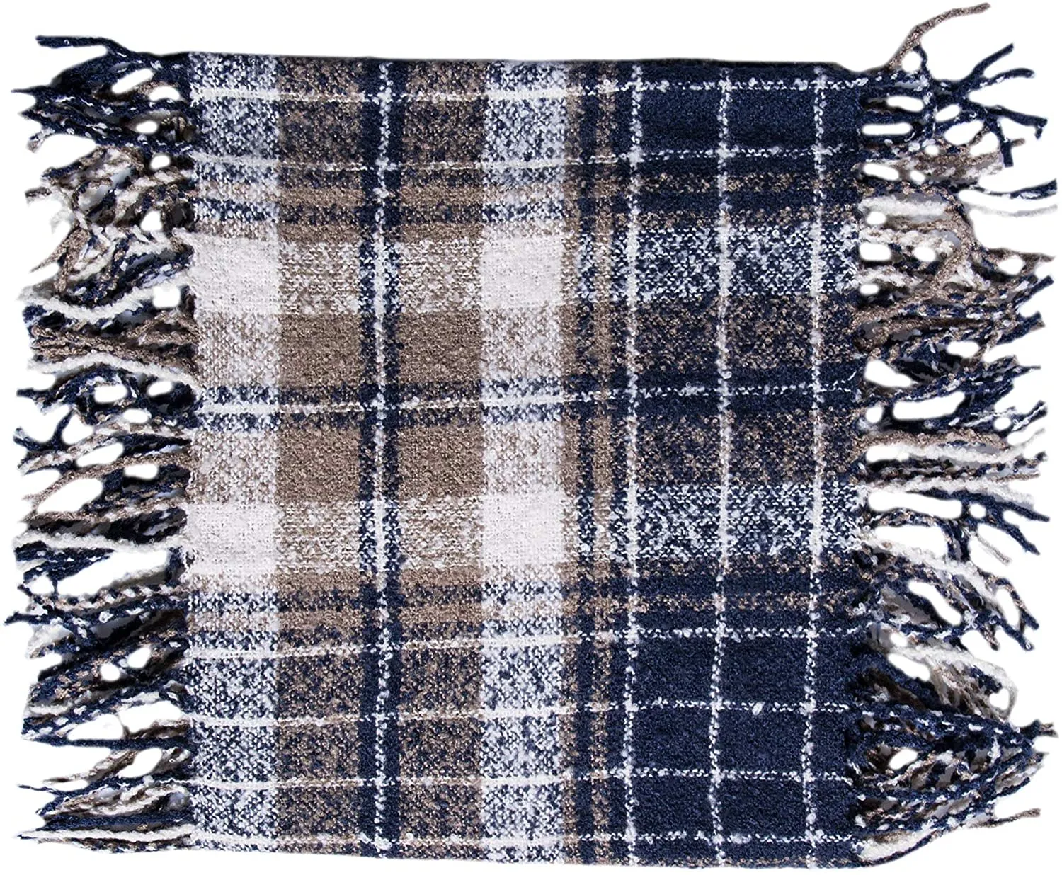 Womens Winter Plaid Infinity Scarf Warm Tassel Circle Loop Scarves for Women