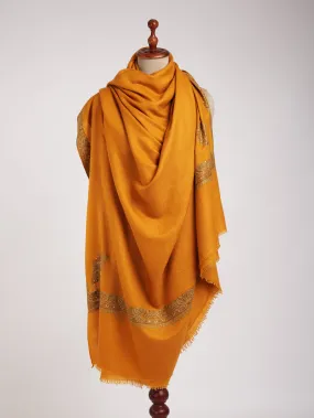 XL Sozni Embroidered Daur Dar Saffron Color Pure Pashmina Shawl