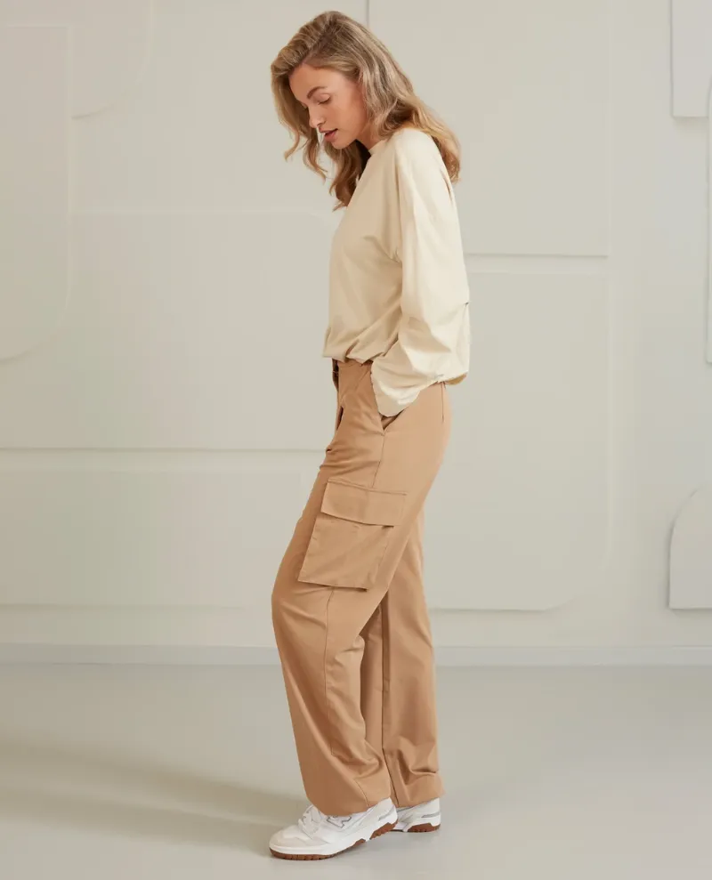 Yaya Tannin Brown Wide Cargo Trousers