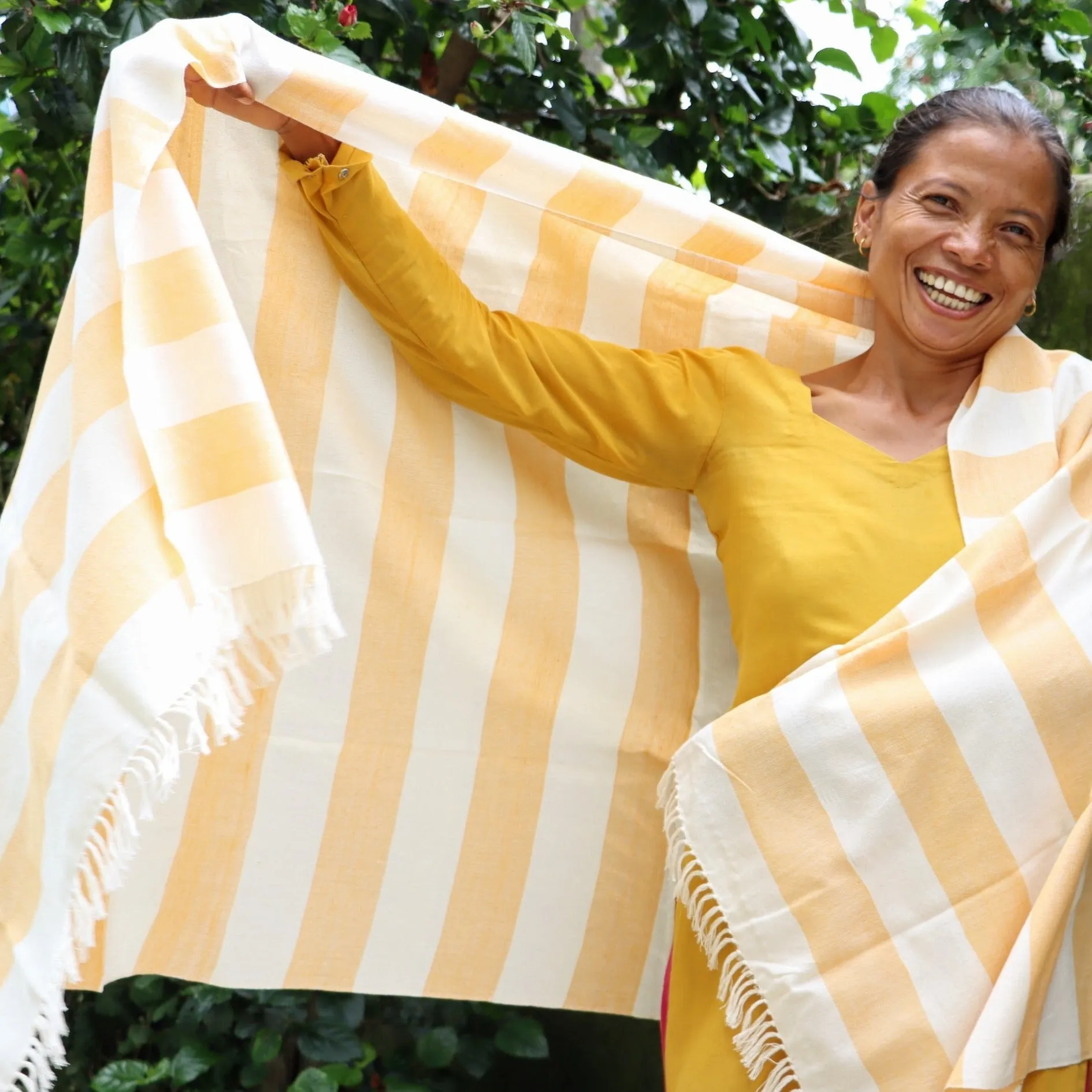 Yellow and White Cabana Striped Shawl